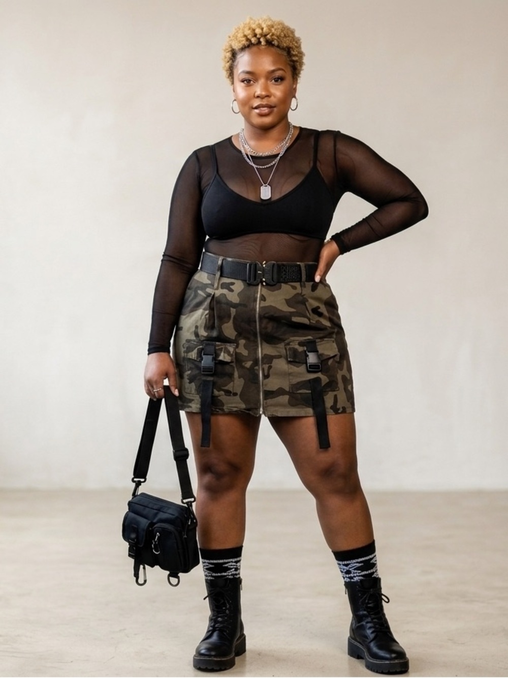 Camo Utility Mini Skirt with Buckle Straps